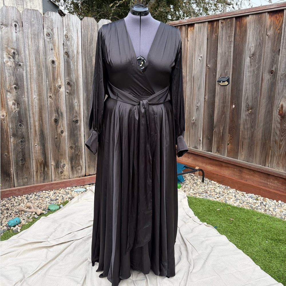 Black "Beverly" Dressing Gown w/ Crystal Buttons